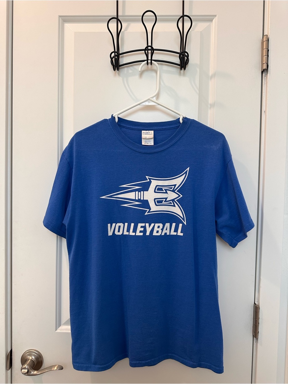 Blue Volleyball Team T-Shirt with White Logo